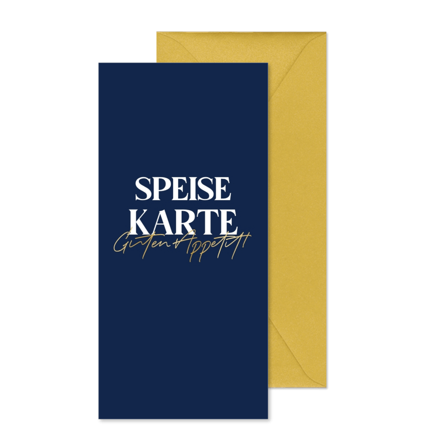 Minimalistische Menükarte zur Konfirmation blau & Goldlook - Karteneindruck