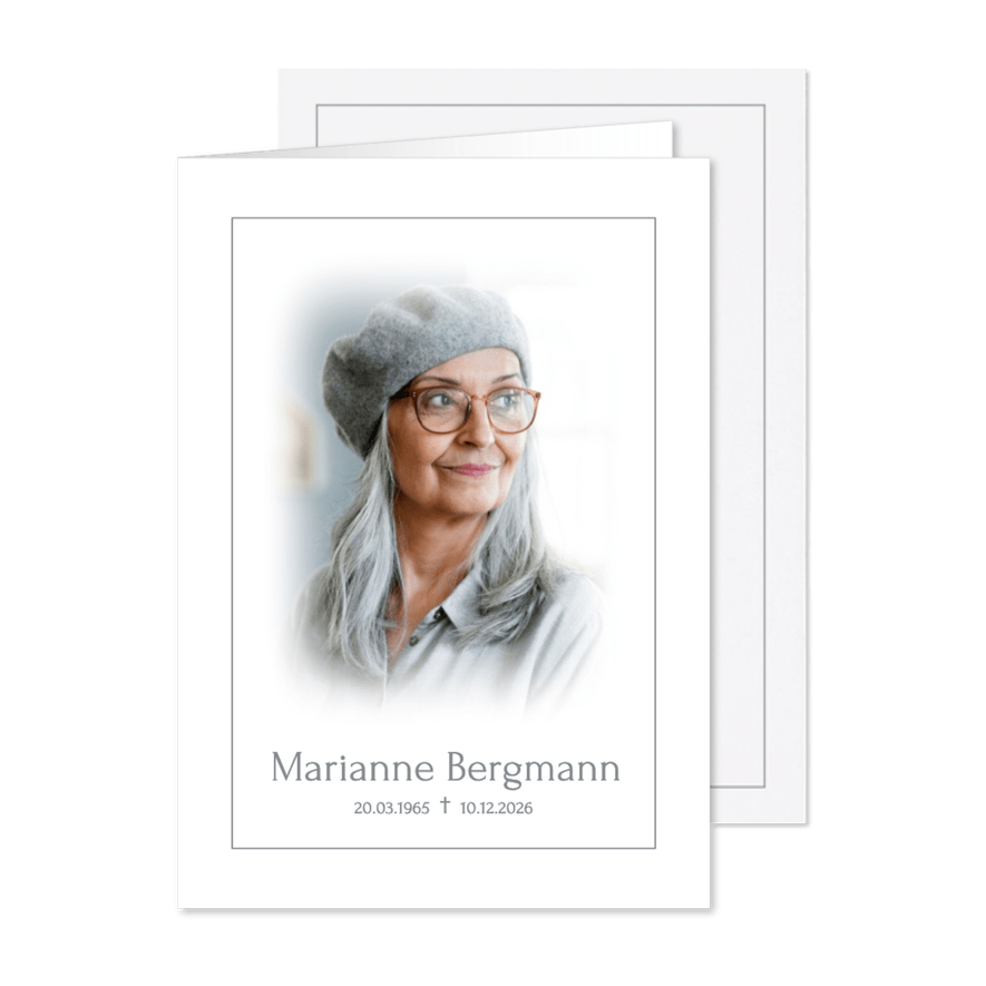 Minimalistische Trauerkarte mit Foto und Rahmen - Kartenvorschau