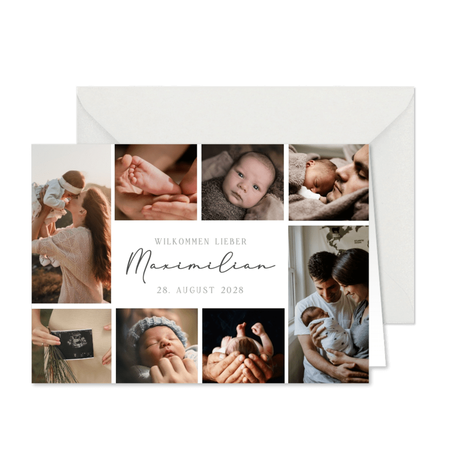 Moderne Babykarte mit Fotocollage - Karteneindruck