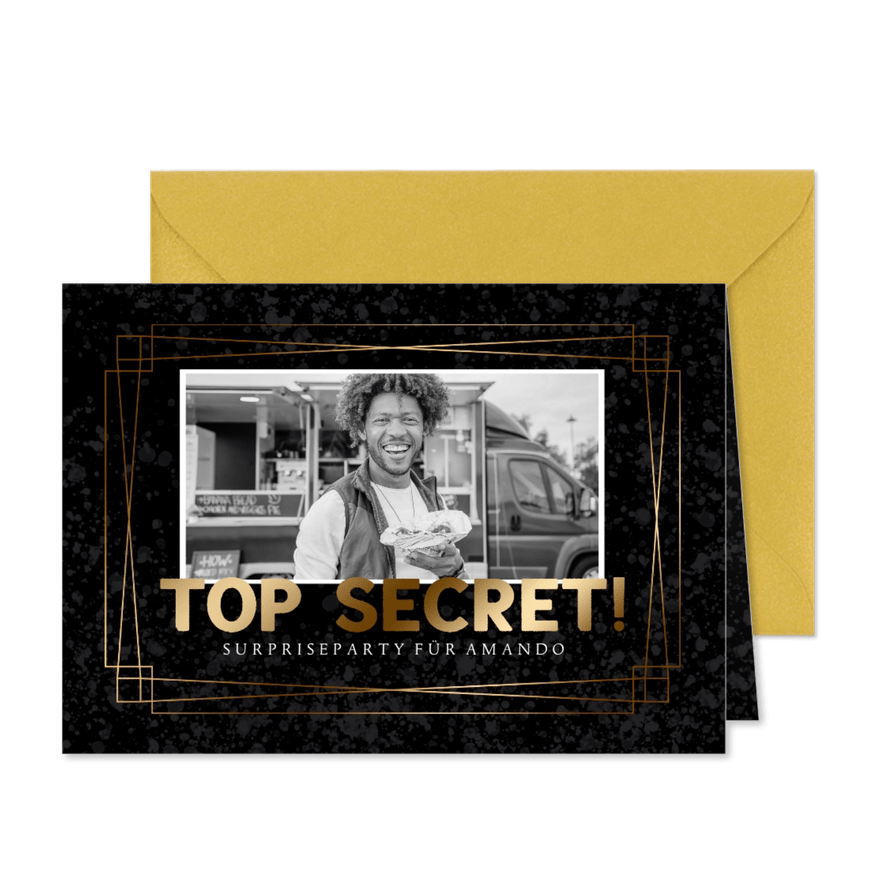 Moderne Einladung zur Surpriseparty Vintage-Rahmen - Karteneindruck
