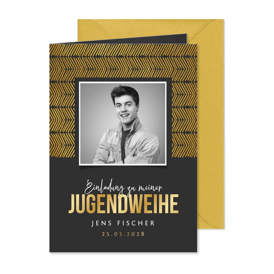 Moderne Einladungskarte Jugendweihe mit eigenem Foto - Karteneindruck