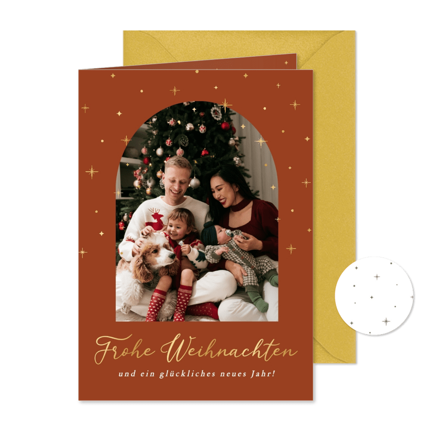 Moderne Foto-Weihnachtskarte Goldsterne - Karteneindruck