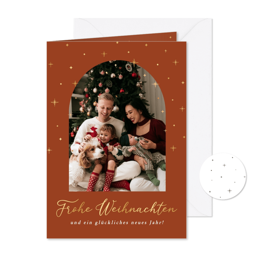 Moderne Foto-Weihnachtskarte Goldsterne - Karteneindruck