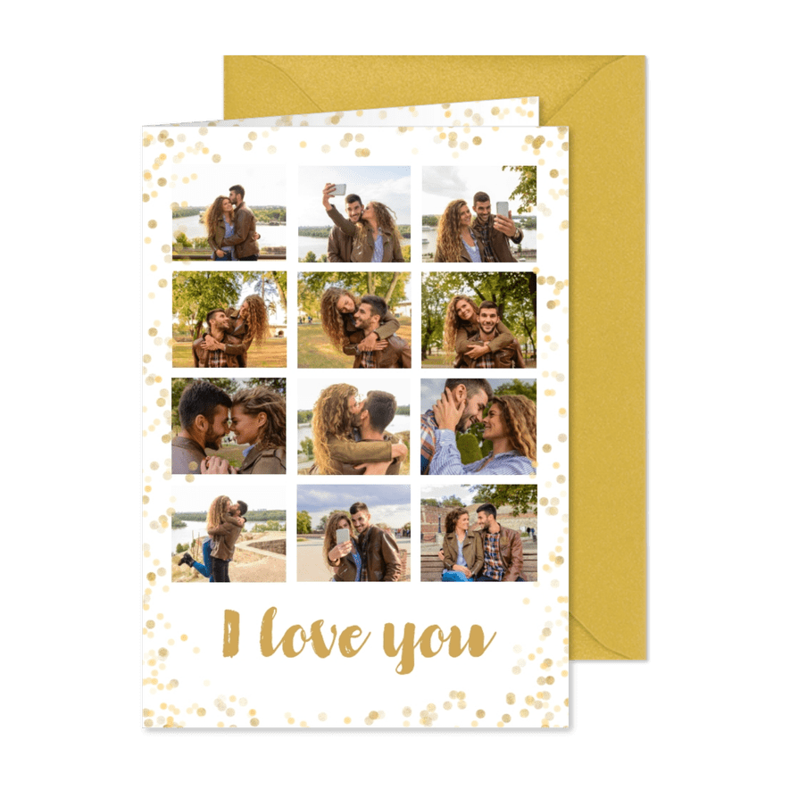 Moderne Fotocollage 'I love you' mit 12 Fotos - Karteneindruck