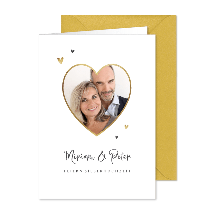 Moderne Jubiläumskarte Foto in Herzform - Karteneindruck
