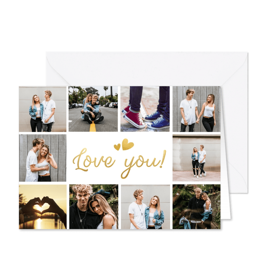 Moderne Liebeskarte Fotocollage Love you - Karteneindruck
