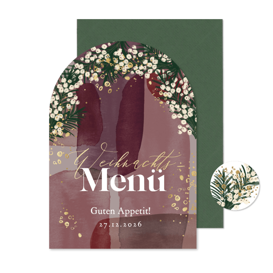 Moderne Menükarte zum Weihnachtsessen Aquarell & Beeren - Kartenvorschau