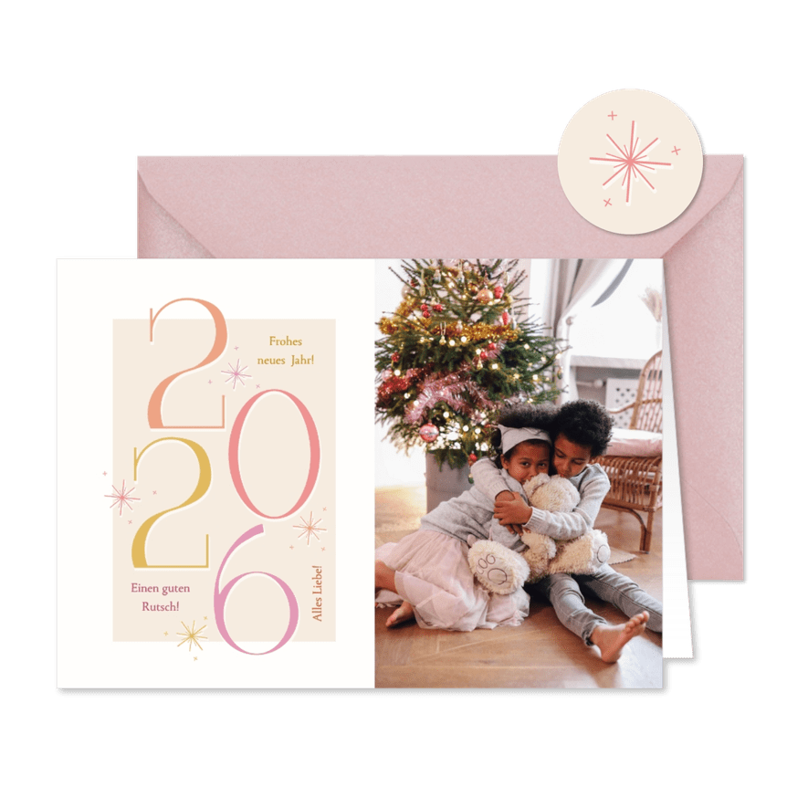 Moderne Neujahrsgrüße bunte 2026 - Karteneindruck