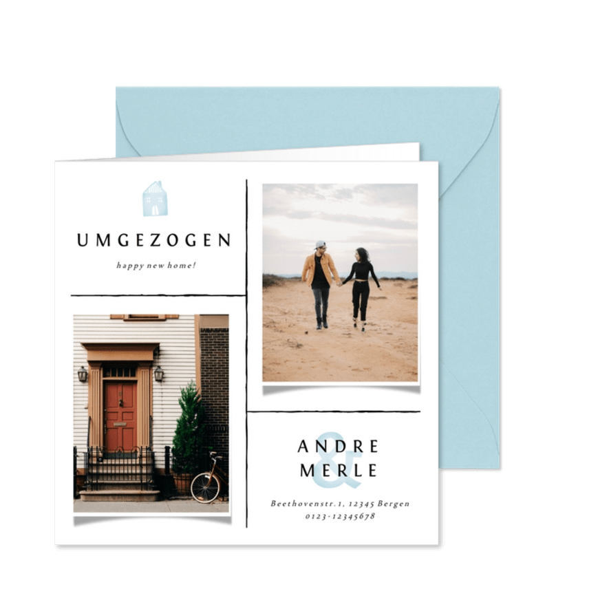 Moderne Umzugskarte mit zwei Fotos - Karteneindruck

