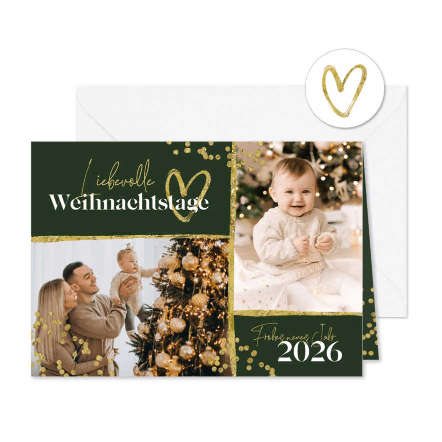 Moderne Weihnachtsgrüße Fotocollage & Schneeflocken - Karteneindruck