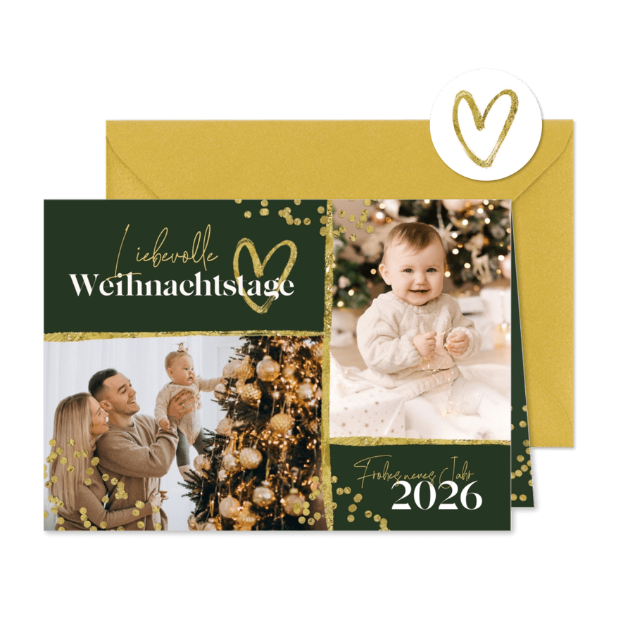 Moderne Weihnachtsgrüße Fotocollage & Schneeflocken - Karteneindruck
