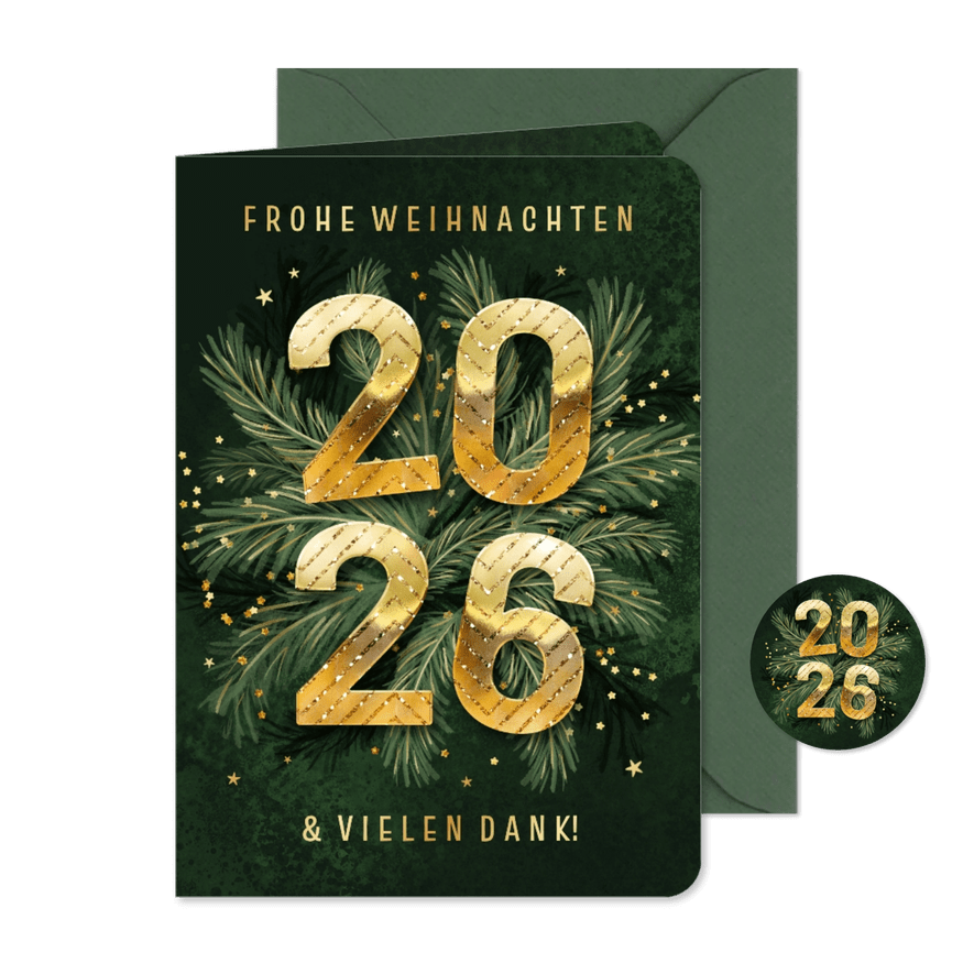 Moderne Weihnachtskarte 2026 Danke Tannenzweige - Karteneindruck