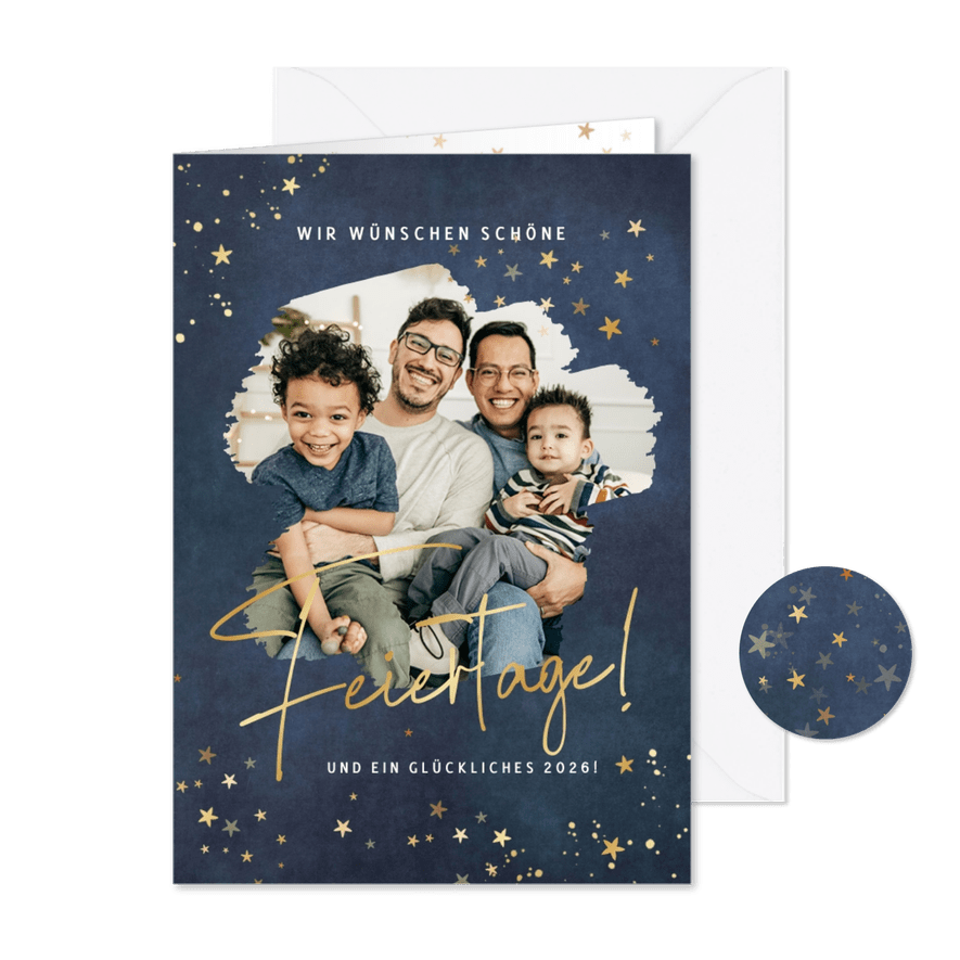 Moderne Weihnachtskarte Foto & Sterne - Karteneindruck