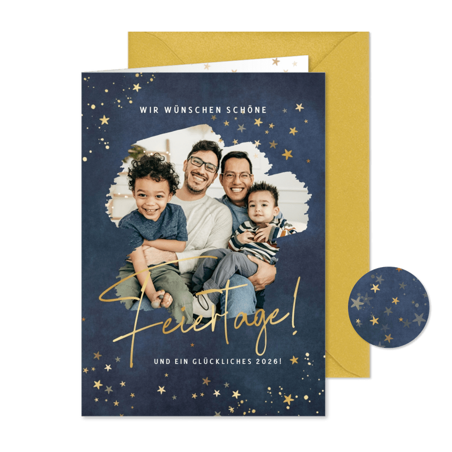 Moderne Weihnachtskarte Foto & Sterne - Karteneindruck