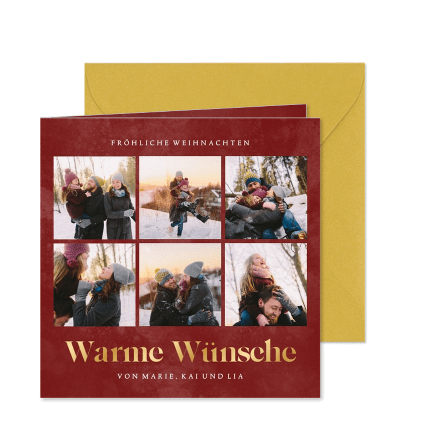 Moderne Weihnachtskarte Fotoserie 'Warme Wünsche' - Karteneindruck