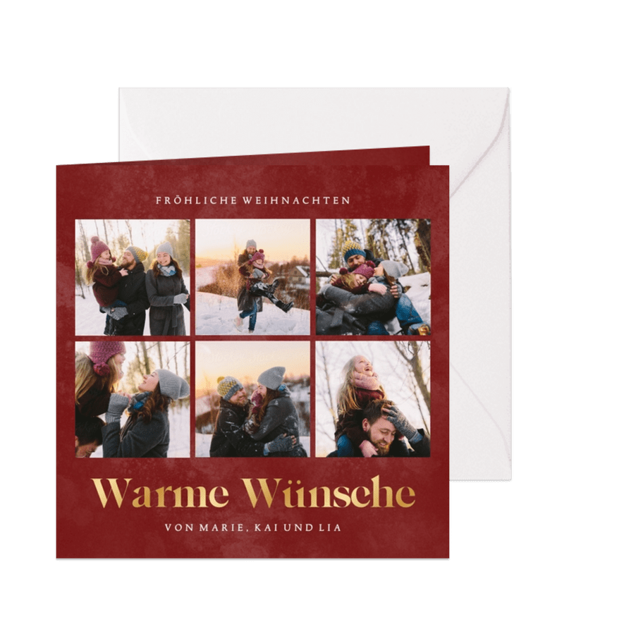 Moderne Weihnachtskarte Fotoserie 'Warme Wünsche' - Karteneindruck
