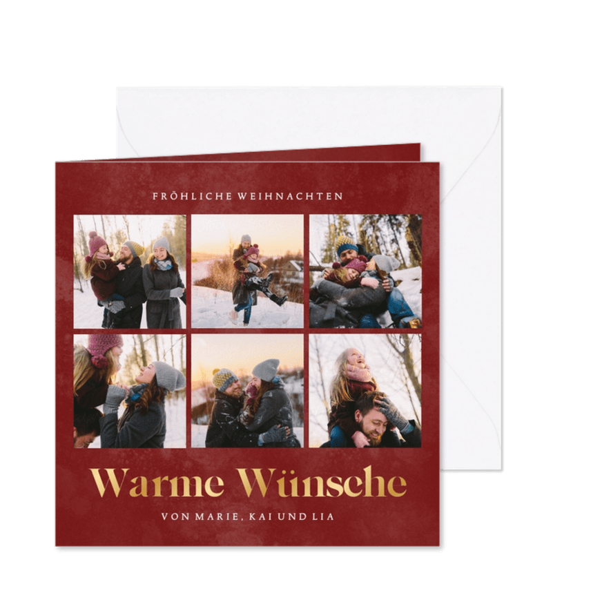 Moderne Weihnachtskarte Fotoserie 'Warme Wünsche' - Karteneindruck