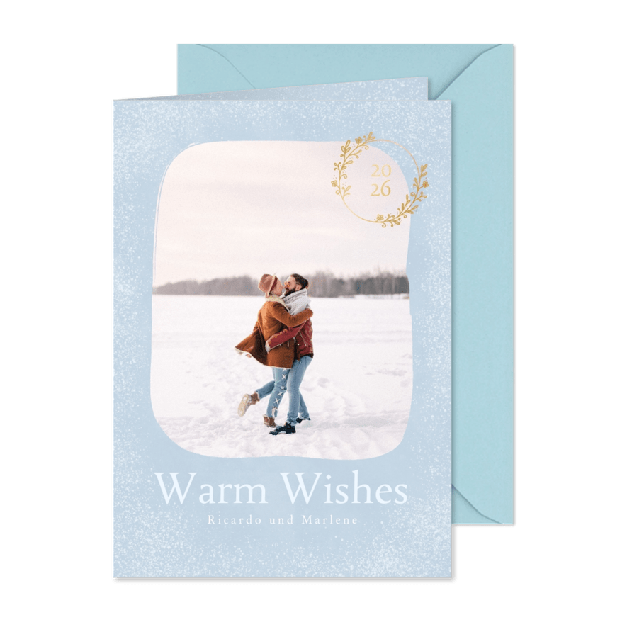 Moderne Weihnachtskarte mit großem Foto - Karteneindruck
