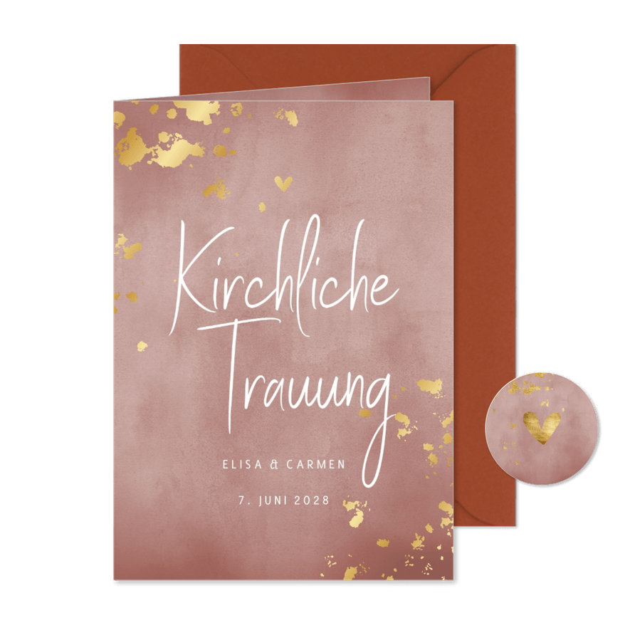 Modernes Hochzeits-Kirchenheft Goldtupfen - Karteneindruck