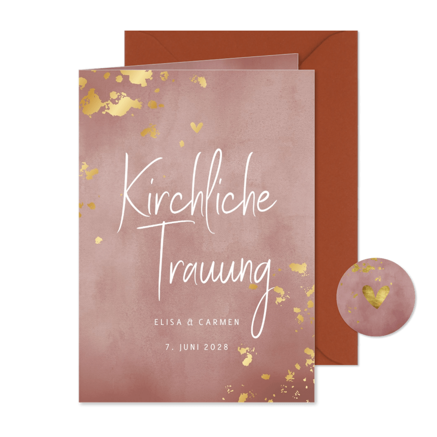 Modernes Hochzeits-Kirchenheft Goldtupfen - Kartenvorschau