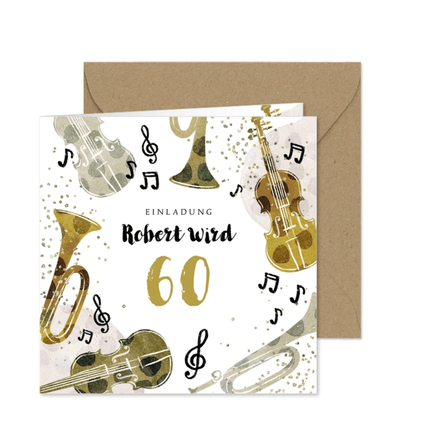 Musik-Einladungskarte Geburtstag Instrumente - Karteneindruck
