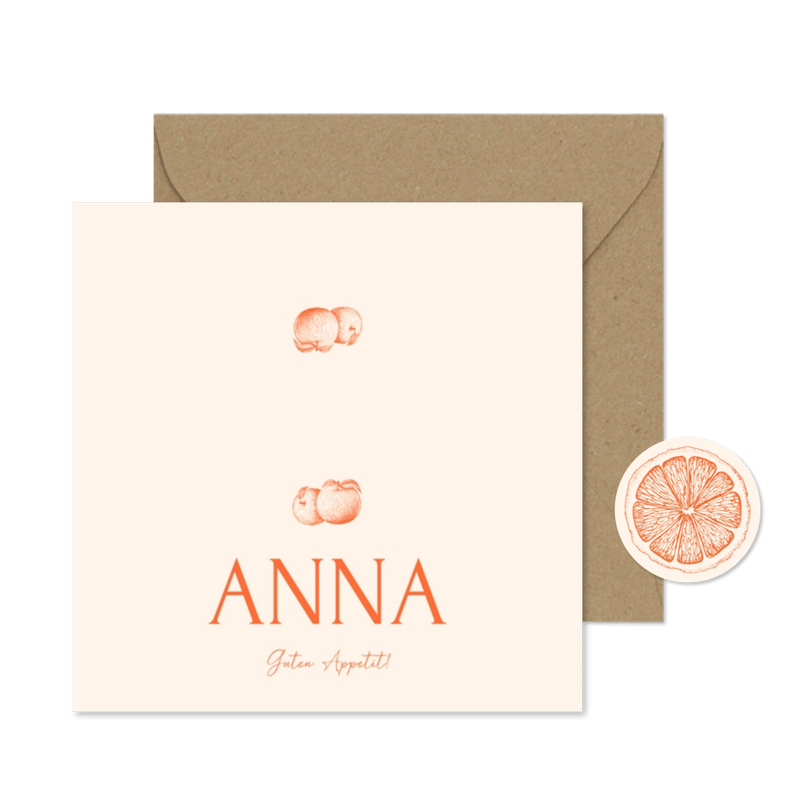 Namenskarte Hochzeit Orangen Line-Art - Karteneindruck