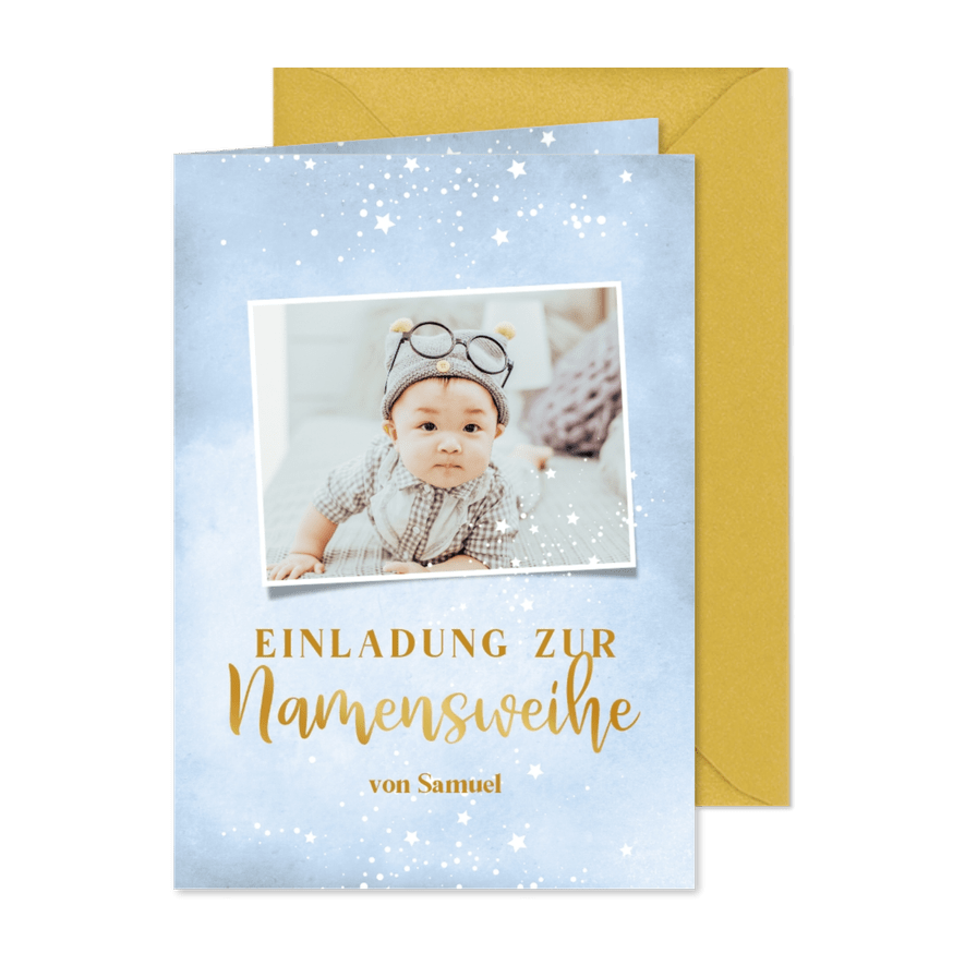 Namensweihe Einladung Sternenmuster Junge - Karteneindruck