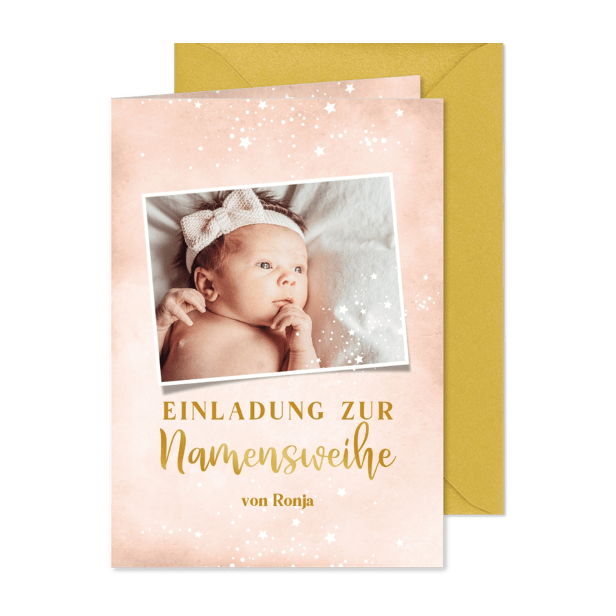 Namensweihe Einladung Sternenmuster Mädchen - Karteneindruck
