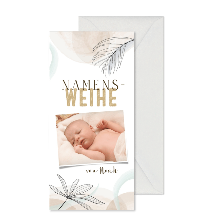 Namensweihe Foto-Einladung Pflanzen & Aquarell - Karteneindruck