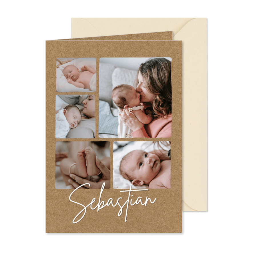 Natürliche Geburtskarte Kraftpapierlook Fotocollage - Karteneindruck