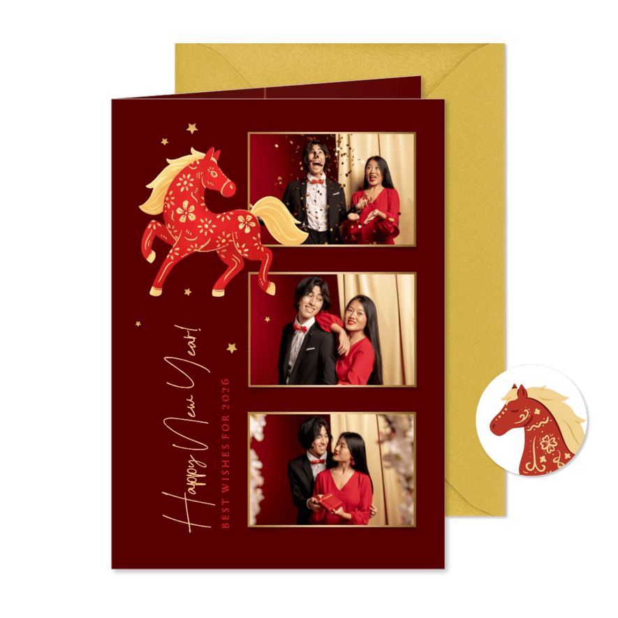 Neujahr Fotocollage-Karte chinesisch Feuerpferd - Karteneindruck