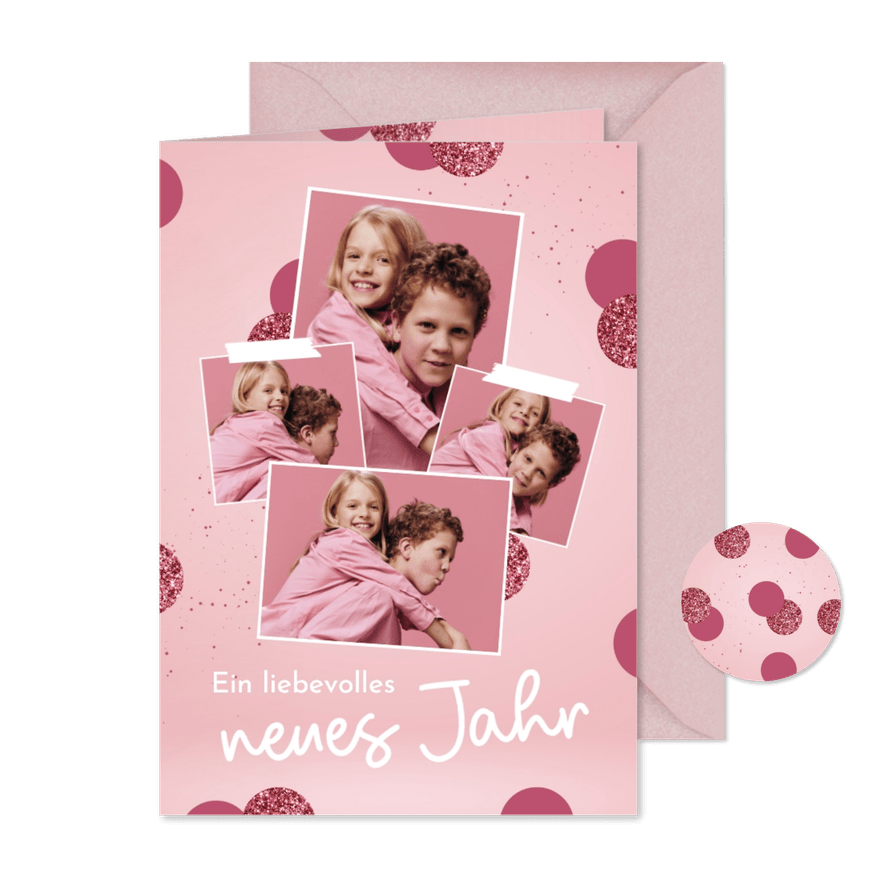 Neujahrs-Fotogrußkarte Fotocollage pink - Karteneindruck
