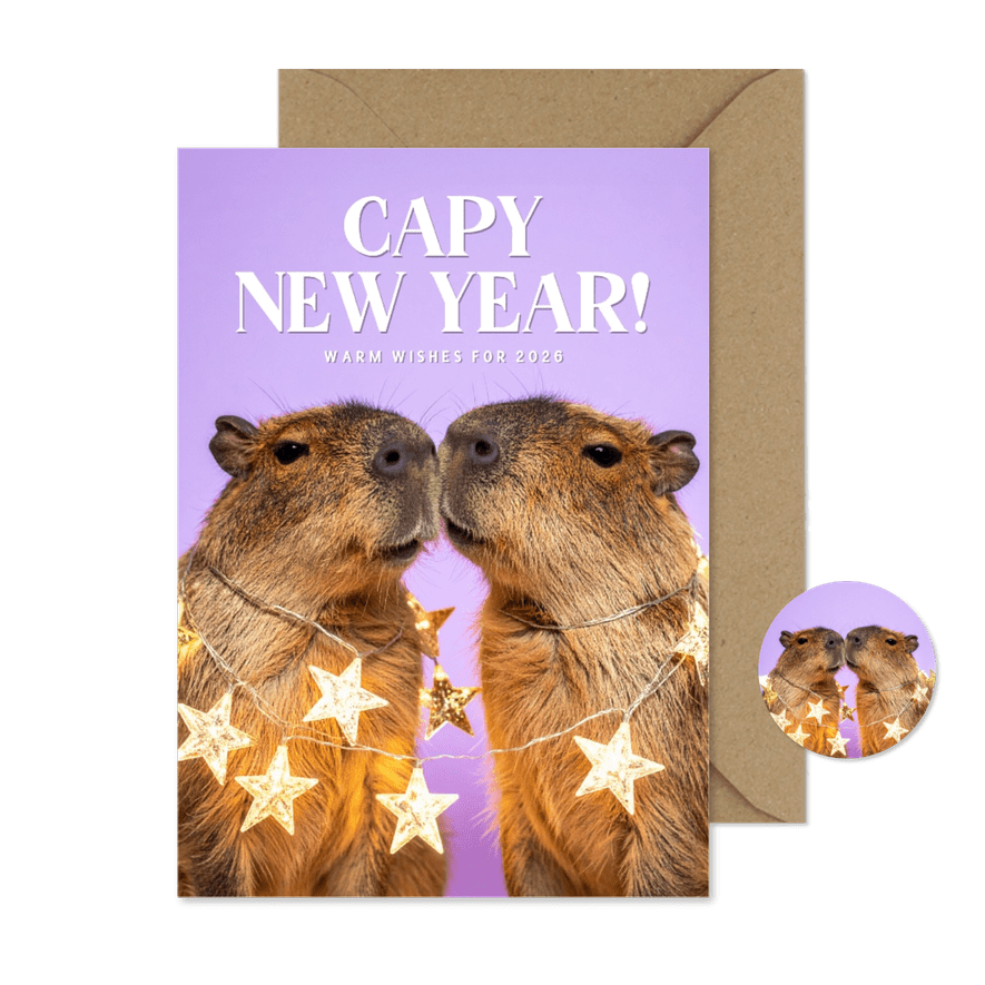 Neujahrsgrüße Capybaras - Karteneindruck

