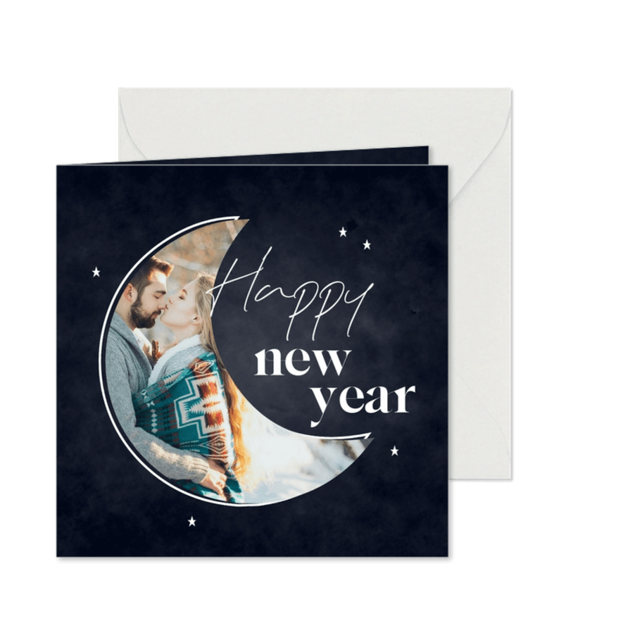 Neujahrsgrüße eigenes Foto Mondsichel - Karteneindruck
