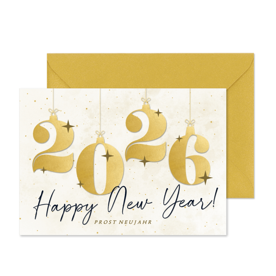 Neujahrsgrußkarte 2026 in Goldlook - Karteneindruck