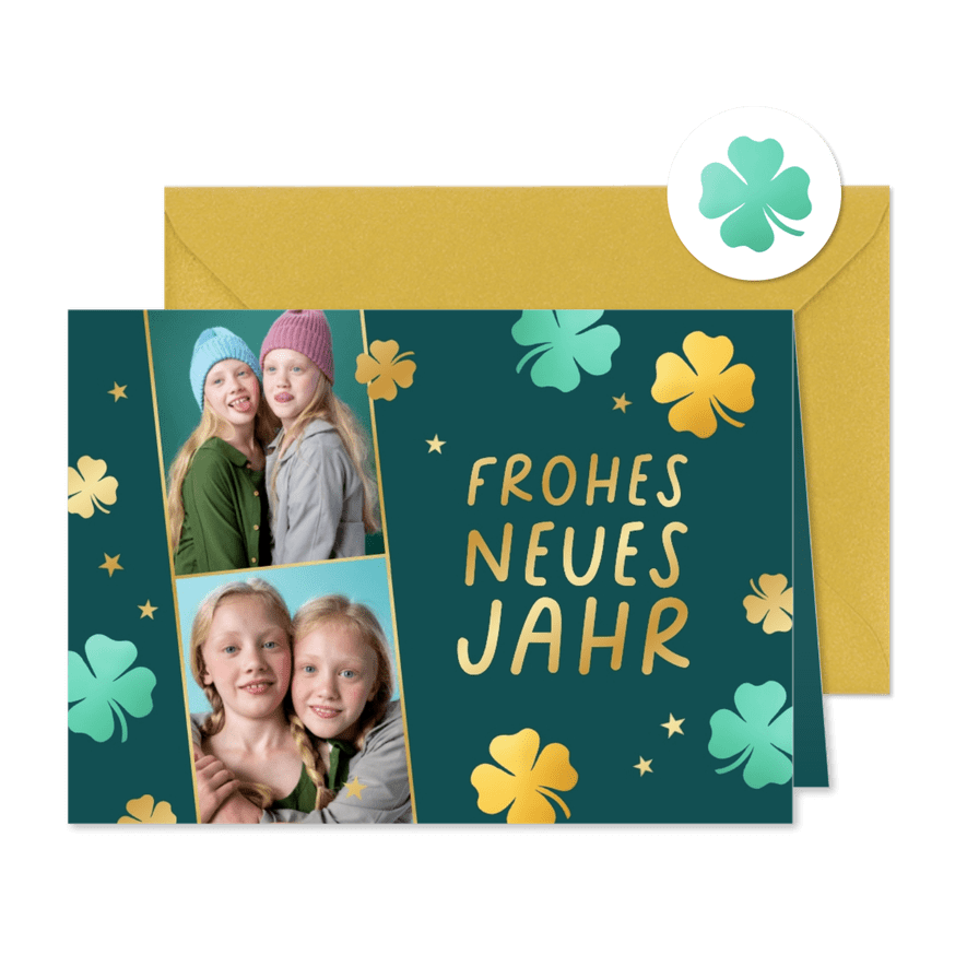Neujahrsgrußkarte eigene Fotos Glücksklee - Karteneindruck