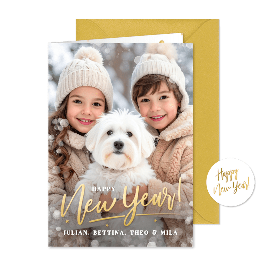 Neujahrsgrußkarte eigenes Foto 'Happy New Year' - Kartenvorschau