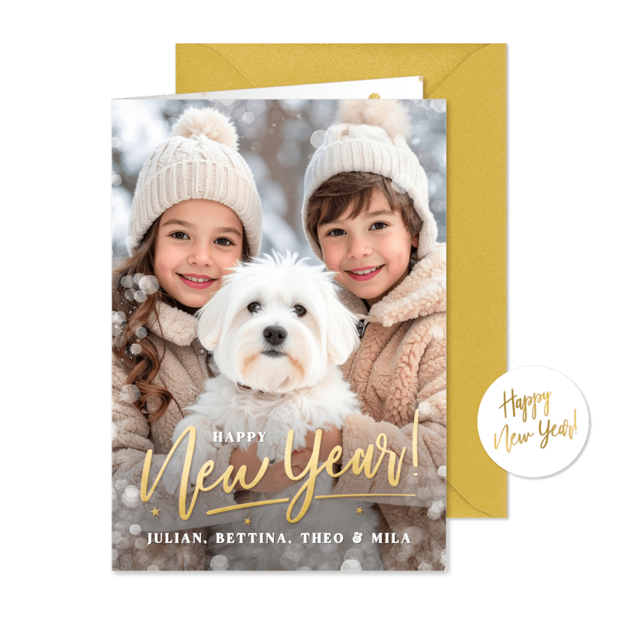 Neujahrsgrußkarte eigenes Foto 'Happy New Year' - Karteneindruck