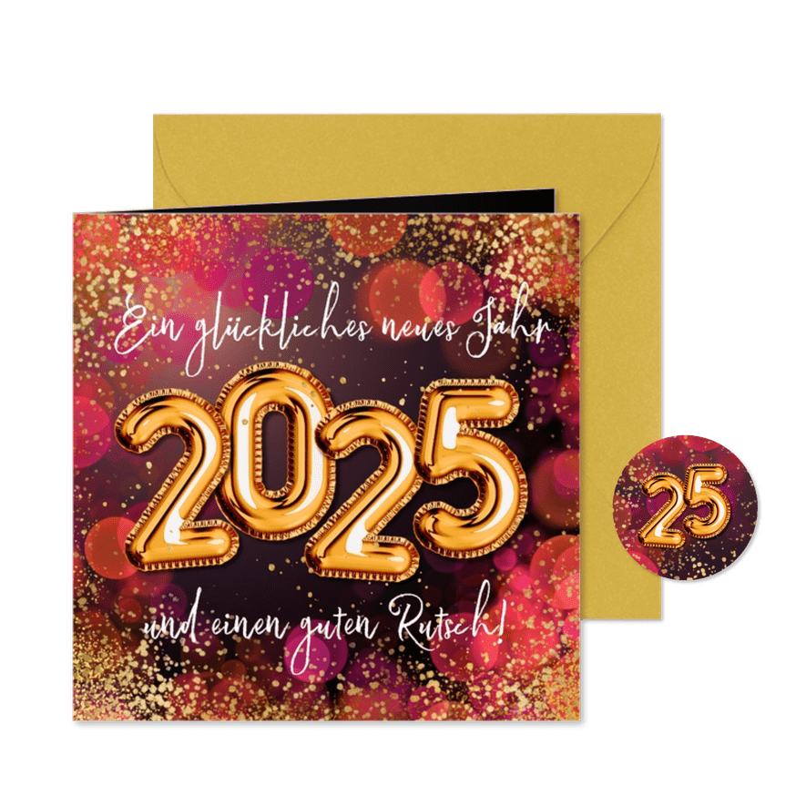 Neujahrskarte 2025 Gold- & Partylook - Karteneindruck
