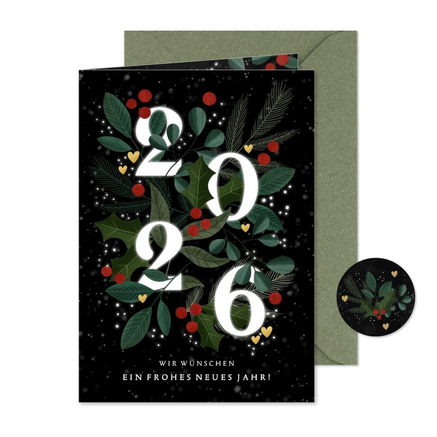 Neujahrskarte 2026 botanisch - Karteneindruck
