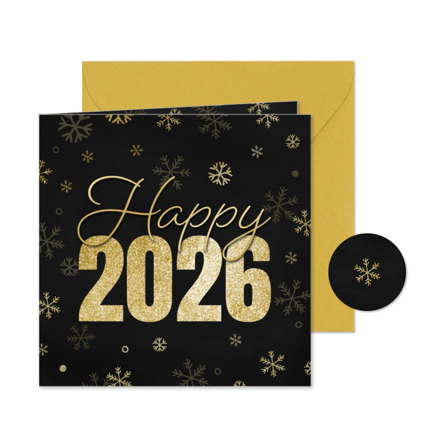 Neujahrskarte 2026 Glitzer goldene Schneeflocken - Karteneindruck
