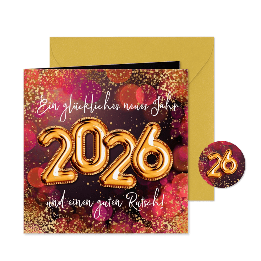Neujahrskarte 2026 Gold- & Partylook - Karteneindruck
