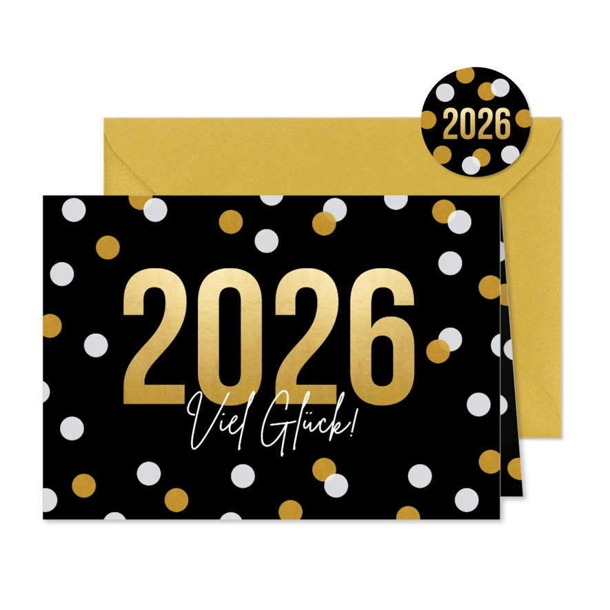 Neujahrskarte '2026 Zum Glück' - Karteneindruck