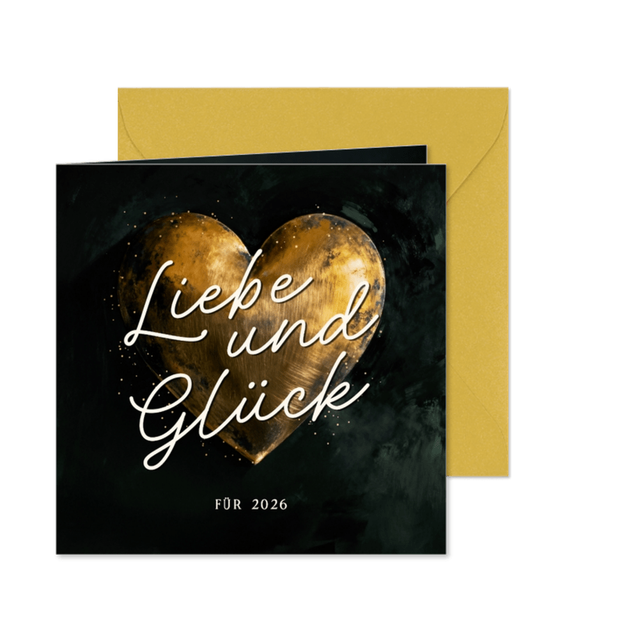 Neujahrskarte 3D Goldherz KreidetafelLiebe und Glück - Karteneindruck
