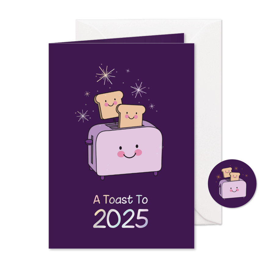 Neujahrskarte 'A toast to 2025' - Karteneindruck
