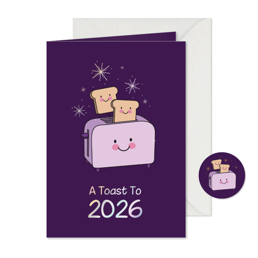 Neujahrskarte 'A toast to 2026' - Karteneindruck
