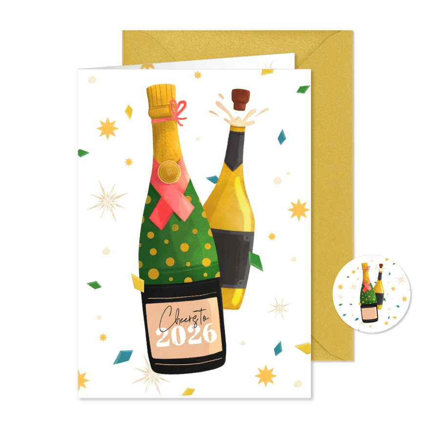 Neujahrskarte bunte Sektflaschen - Karteneindruck
