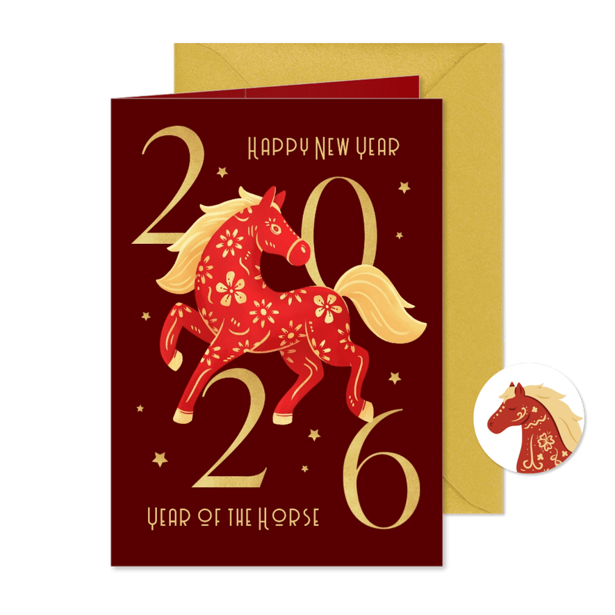 Neujahrskarte chinesisches Jahr des Feuer-Pferdes - Karteneindruck
