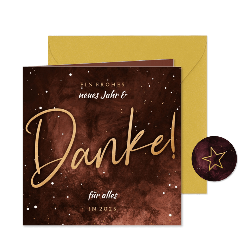 Neujahrskarte 'Danke' rostbraun - Karteneindruck