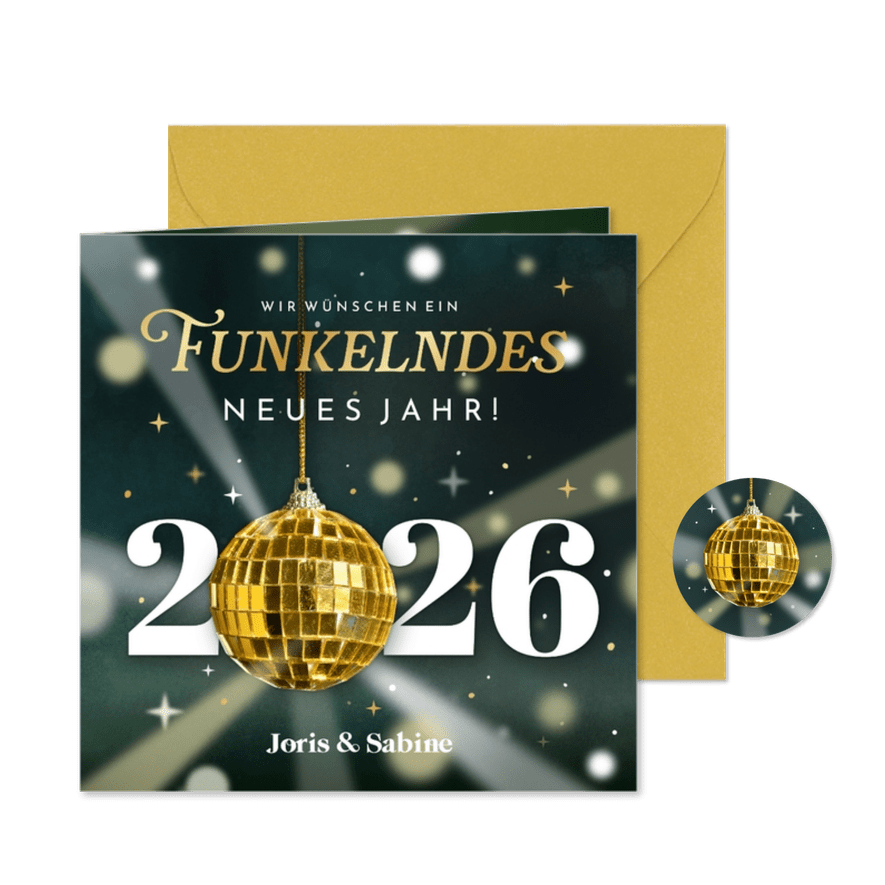 Neujahrskarte Discokugel 'Funkelndes Jahr' - Karteneindruck